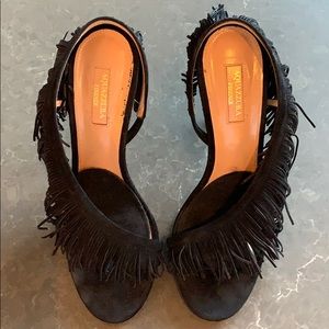 Aquazzura black fringe heel Size 40 Italian.